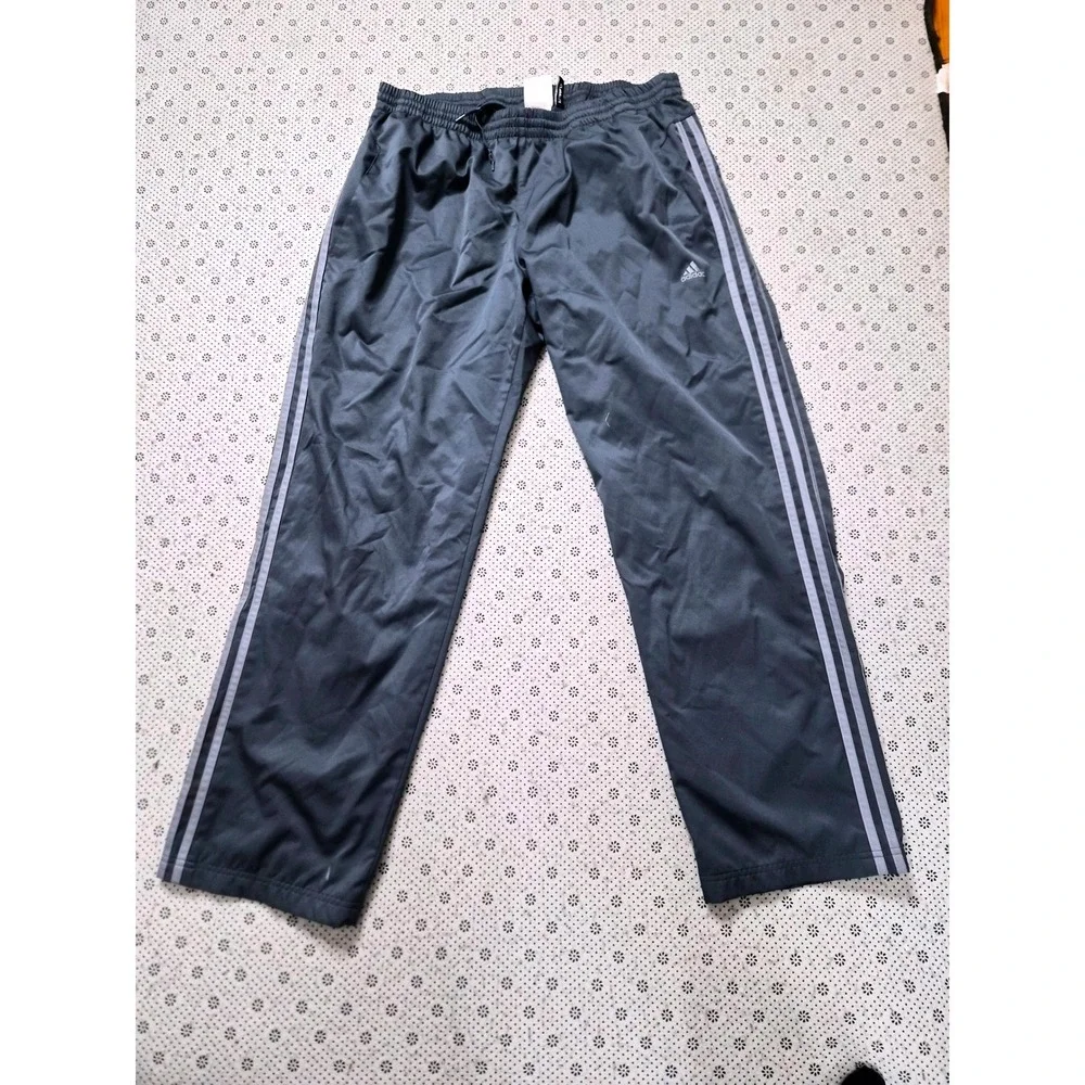 Adidas  Mens XL Track‎ Pants Black Grey  Stripe Athletic Training Pants